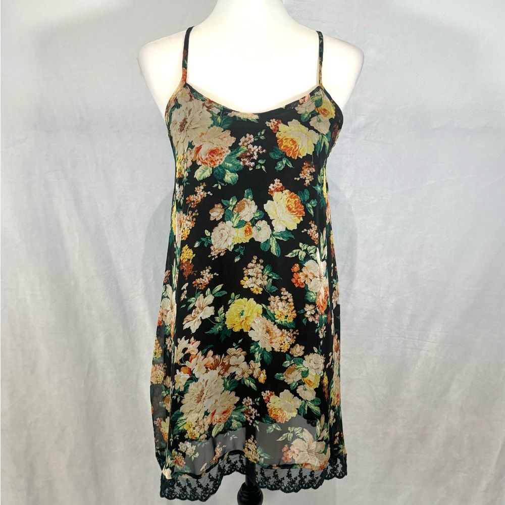 LF Charms Fashion vintage black strappy back lace lined sundress size XS